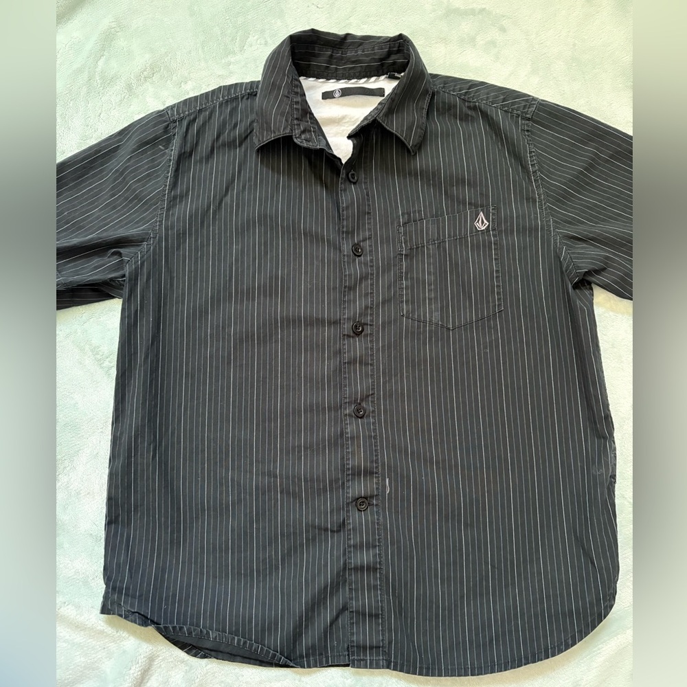 Volcom Black Pinstripe Button Down Shirt